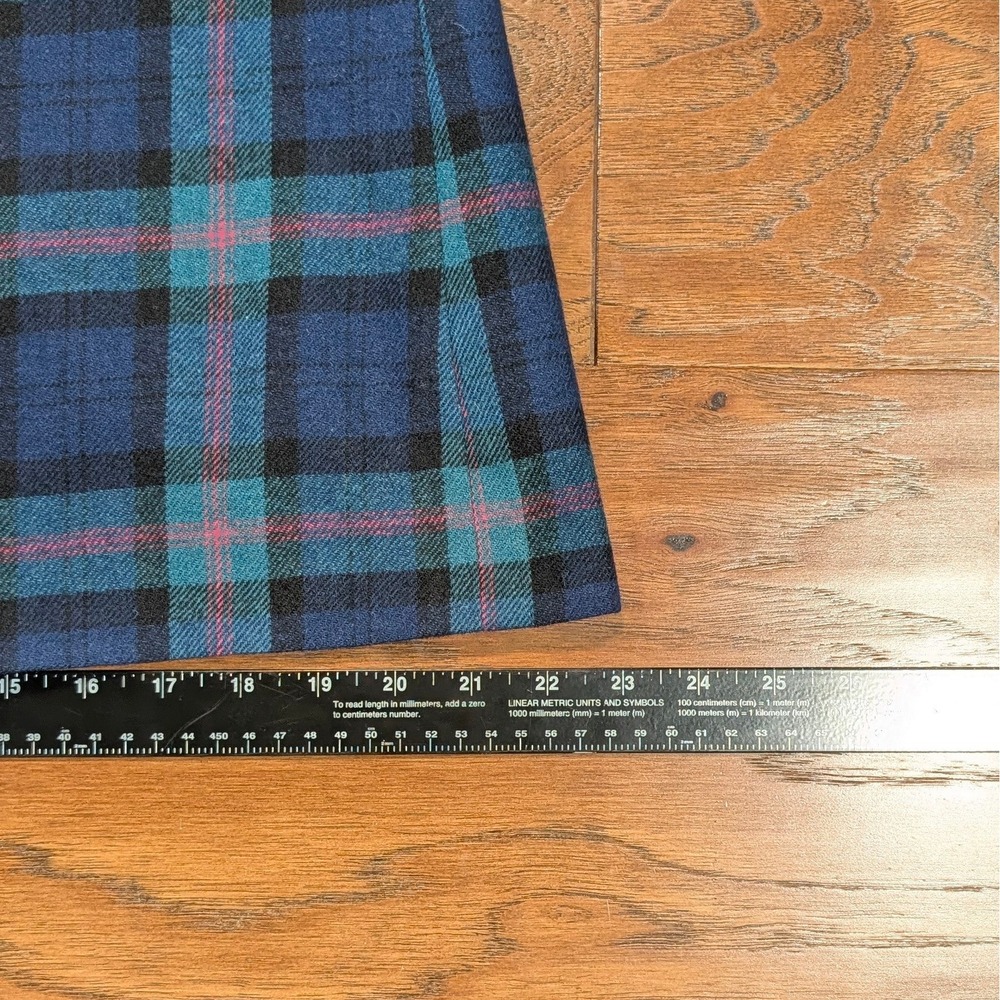 Vintage Petite Pendleton Plaid Wool Skirt Blue Green Pink Made in USA Midi 24W - Picture 6 of 8
